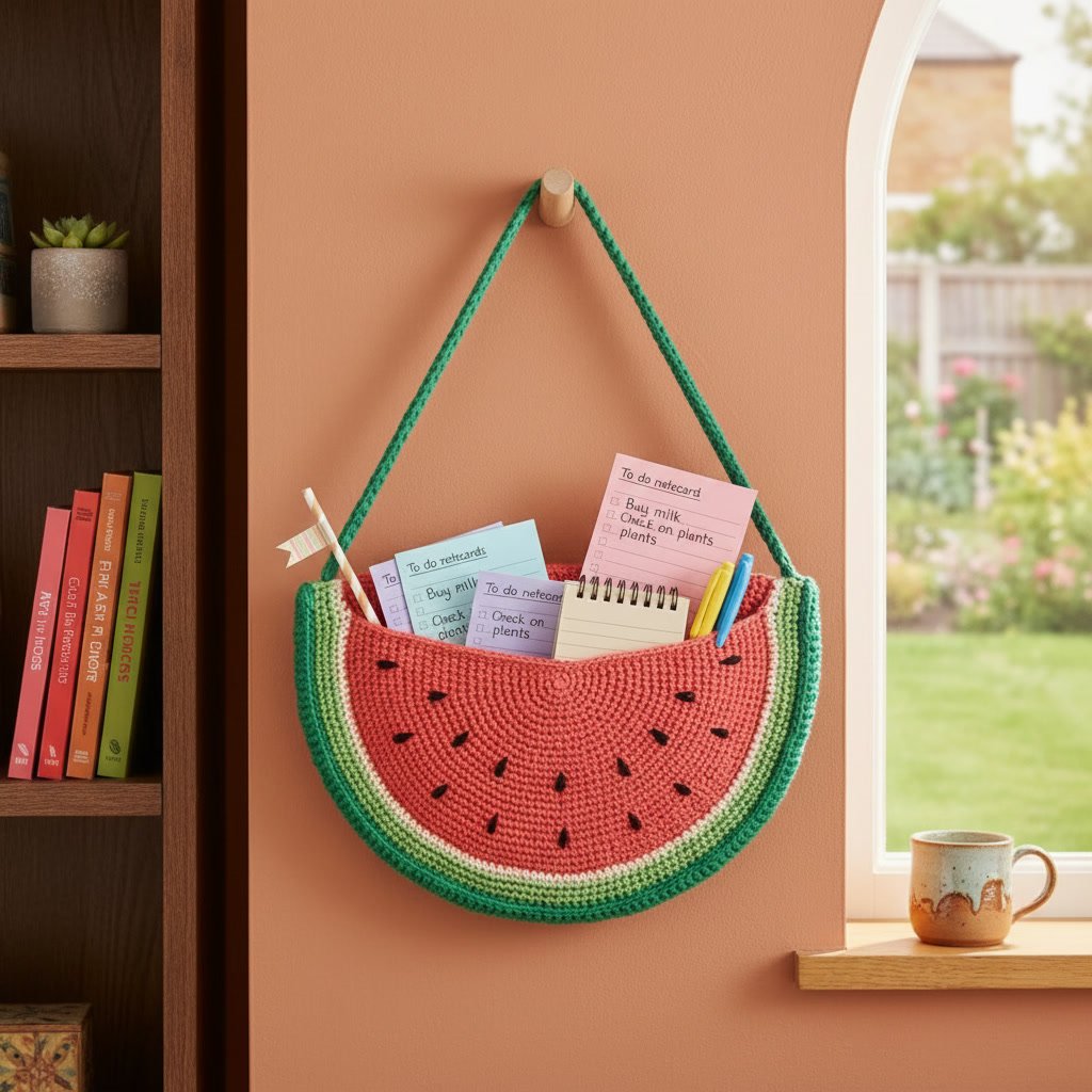 Free Crochet Wall Organizer Pattern: Watermelon Hanging Storage