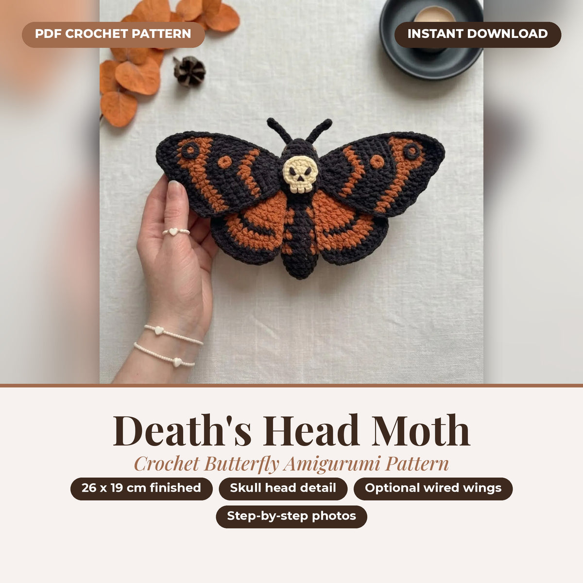 Death's Head Moth Amigurumi Crochet Pattern