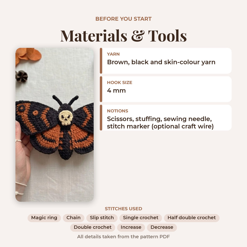 Death's Head Moth Amigurumi Crochet Pattern