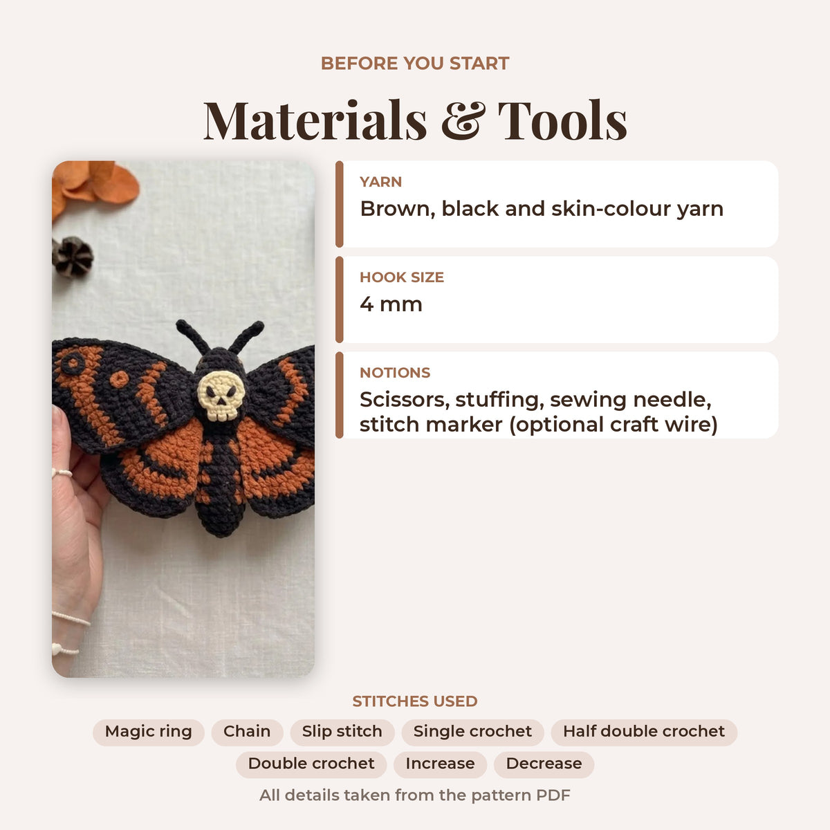Death's Head Moth Amigurumi Crochet Pattern