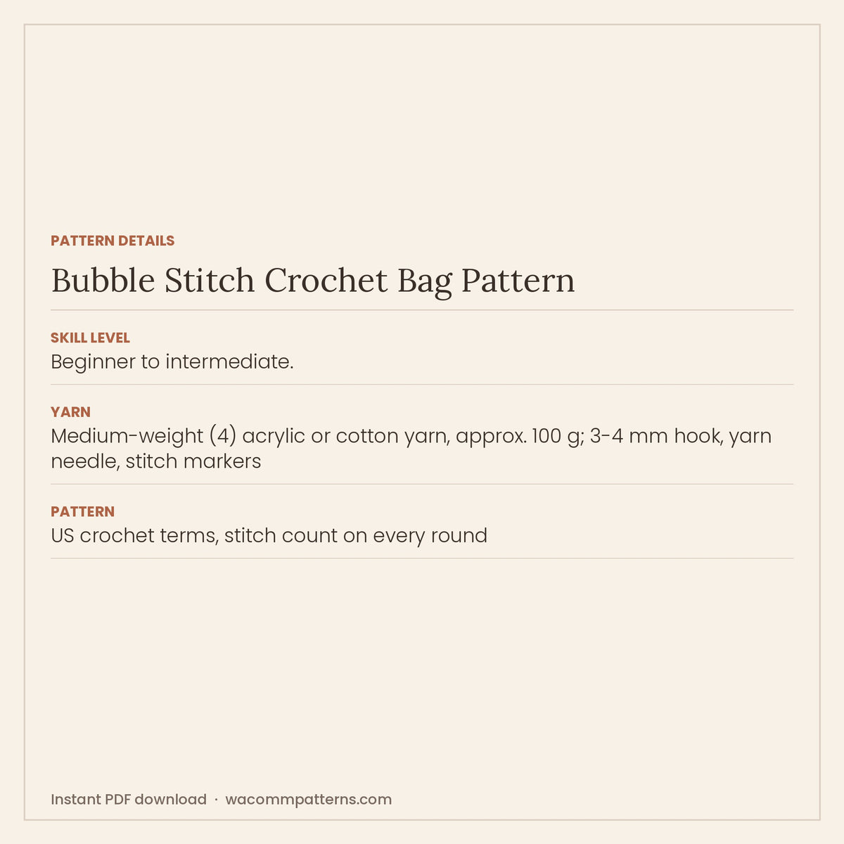 Squishy crochet bubble-stitch handbag with a smooth body flowing into seamless tapered handles - PDF crochet pattern, instant download