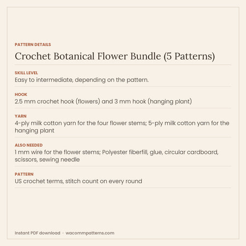 Crochet flower and plant bundle of five patterns for vases and hanging planters that never wilt - PDF crochet pattern, instant download