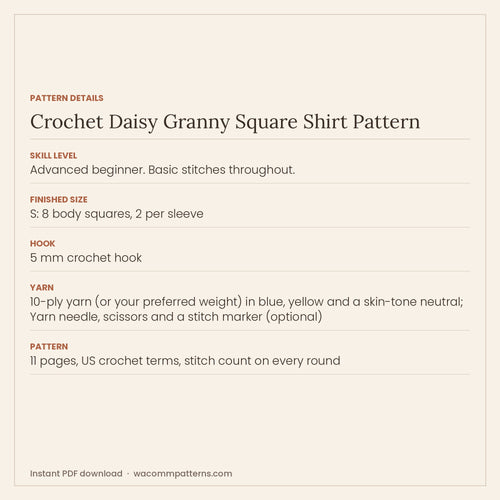 Crochet daisy granny square summer top with short sleeves and a square neckline - PDF crochet pattern, instant download
