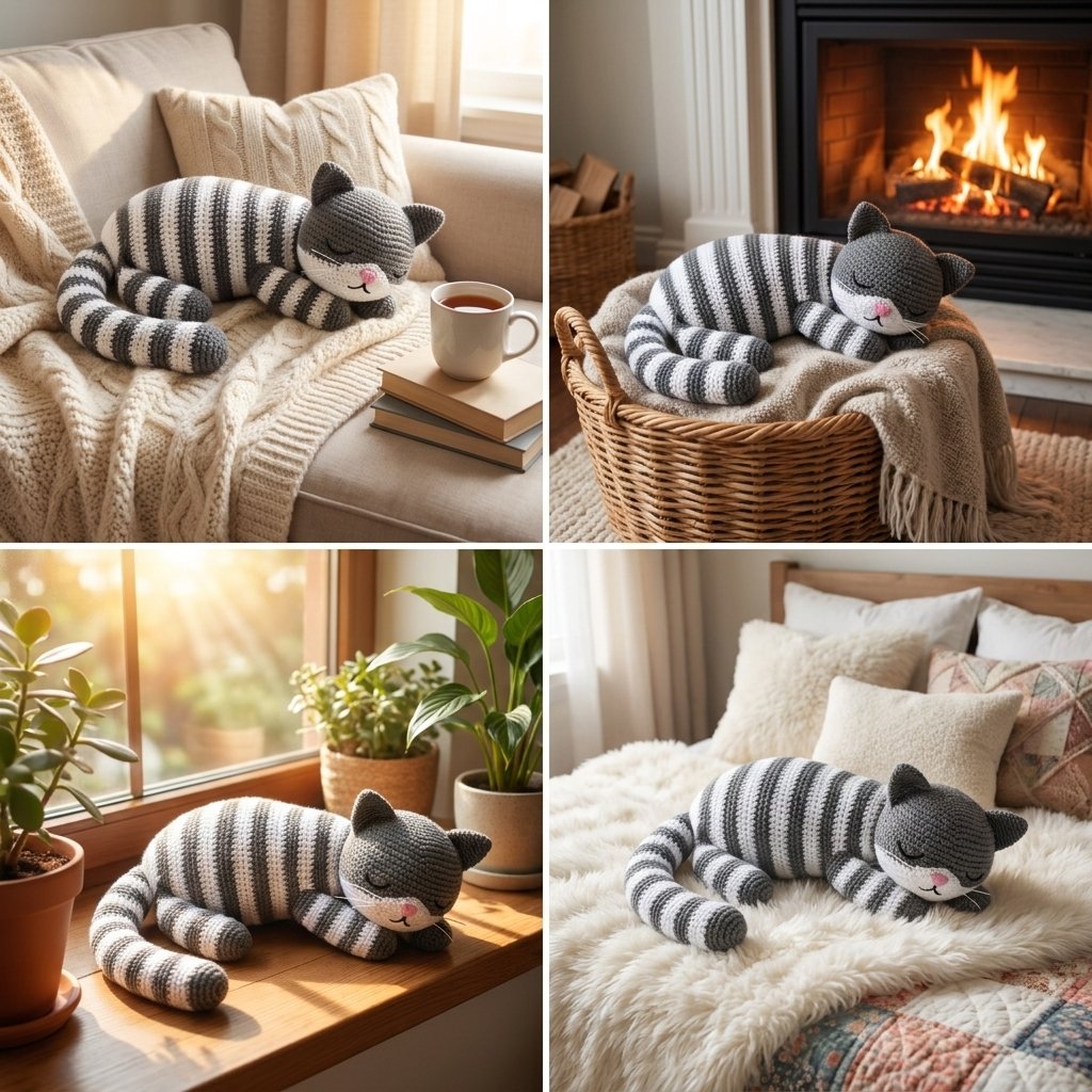 Crochet Sleepy Striped Cat Pattern