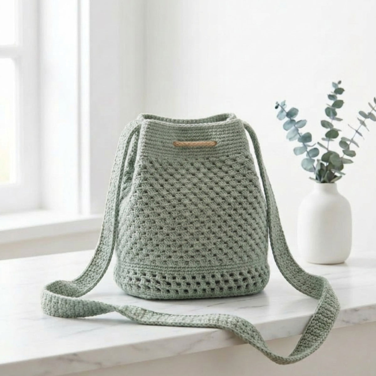 Crochet Textured Drawstring Bucket Bag Pattern