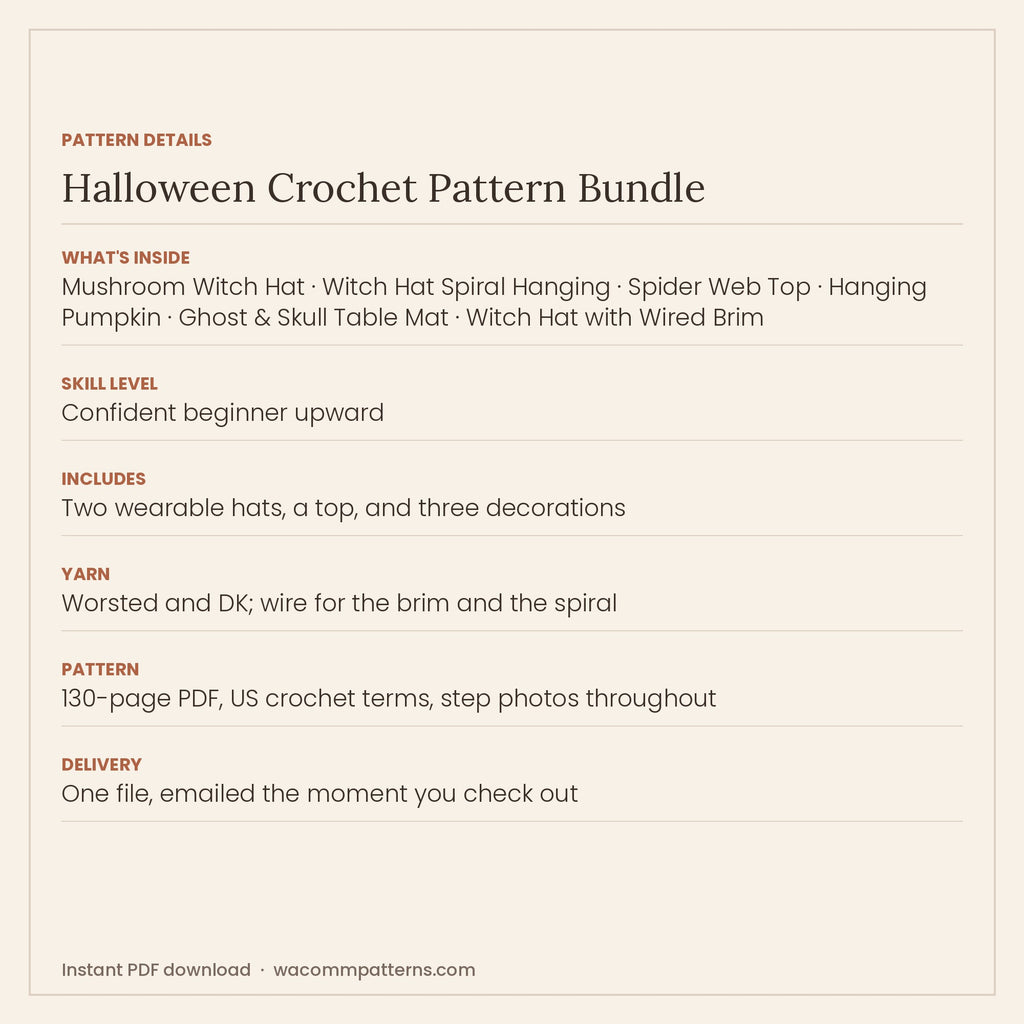What's inside the Halloween Crochet Pattern Bundle (6 Patterns)