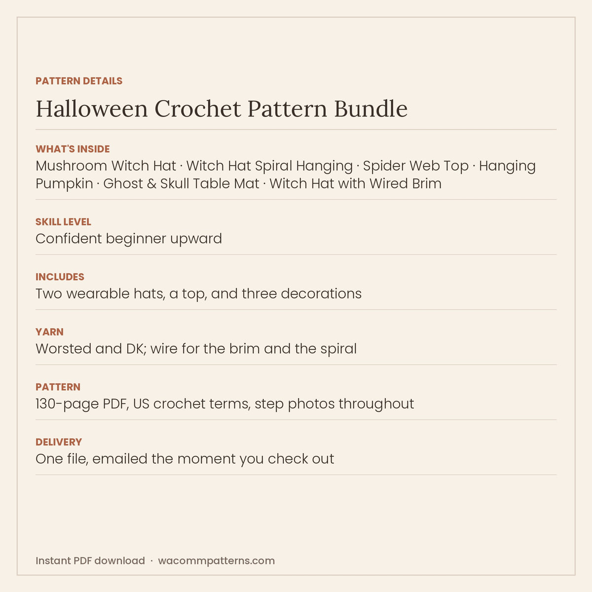 What's inside the Halloween Crochet Pattern Bundle (6 Patterns)