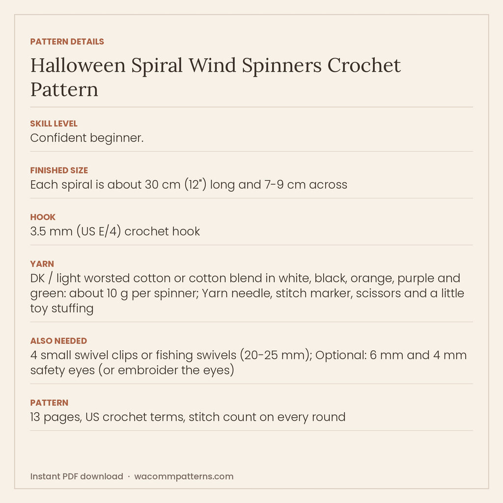 Four Halloween crochet wind spinners in one pattern - ghost, pumpkin, bat and spider - PDF crochet pattern, instant download