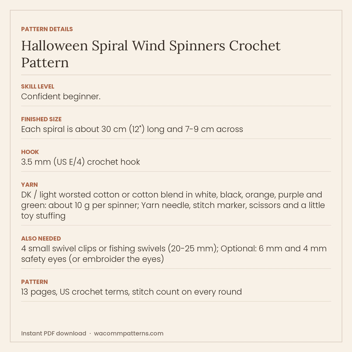 Four Halloween crochet wind spinners in one pattern - ghost, pumpkin, bat and spider - PDF crochet pattern, instant download