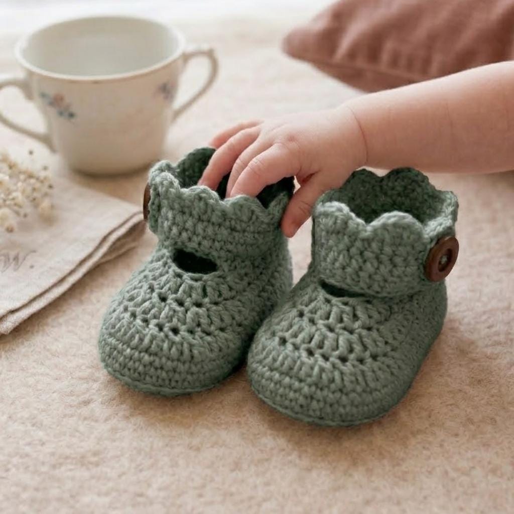 Button Cuff Baby Booties Pattern (6-12 Months)