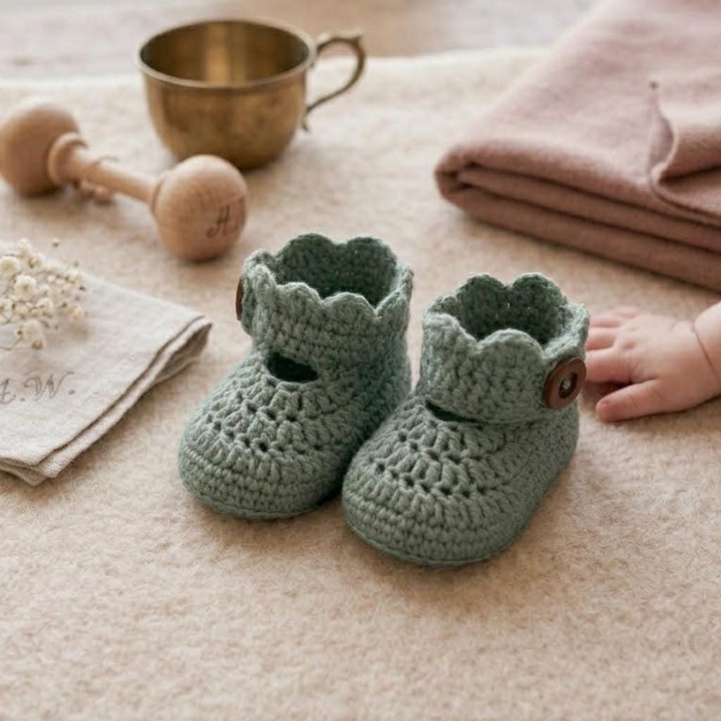 Button Cuff Baby Booties Pattern (6-12 Months)