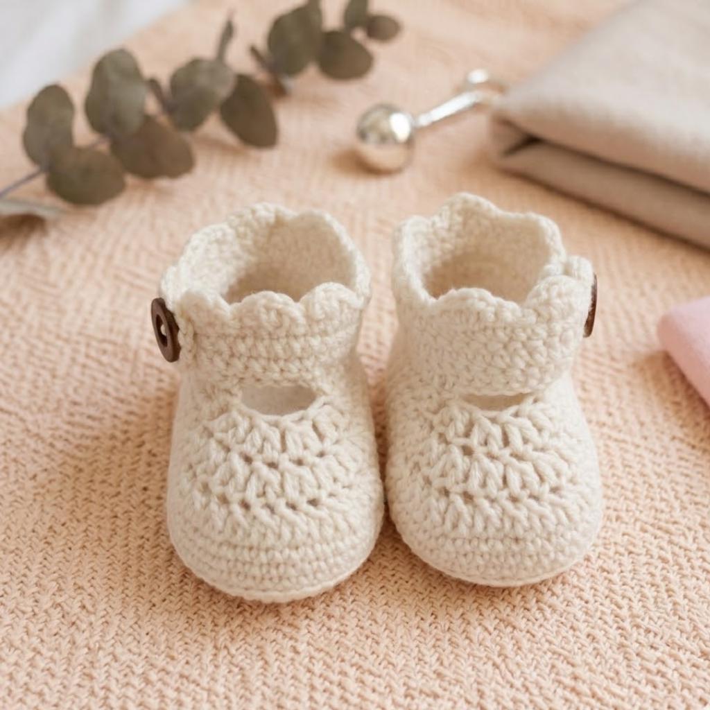 Button Cuff Baby Booties Pattern (6-12 Months)