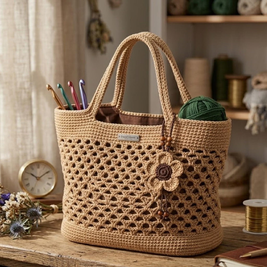 Boho Flower Lattice Raffia Tote Pattern