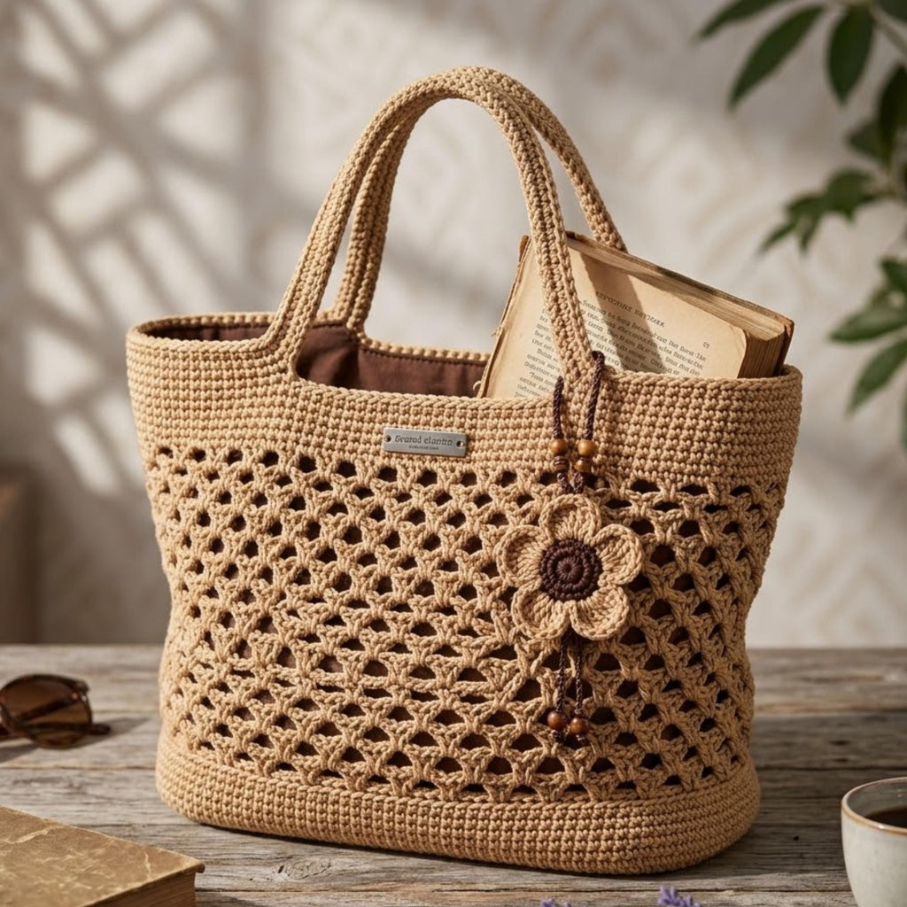 Boho Flower Lattice Raffia Tote Pattern