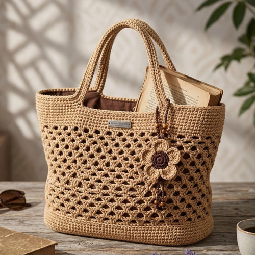 Boho Flower Lattice Raffia Tote Pattern