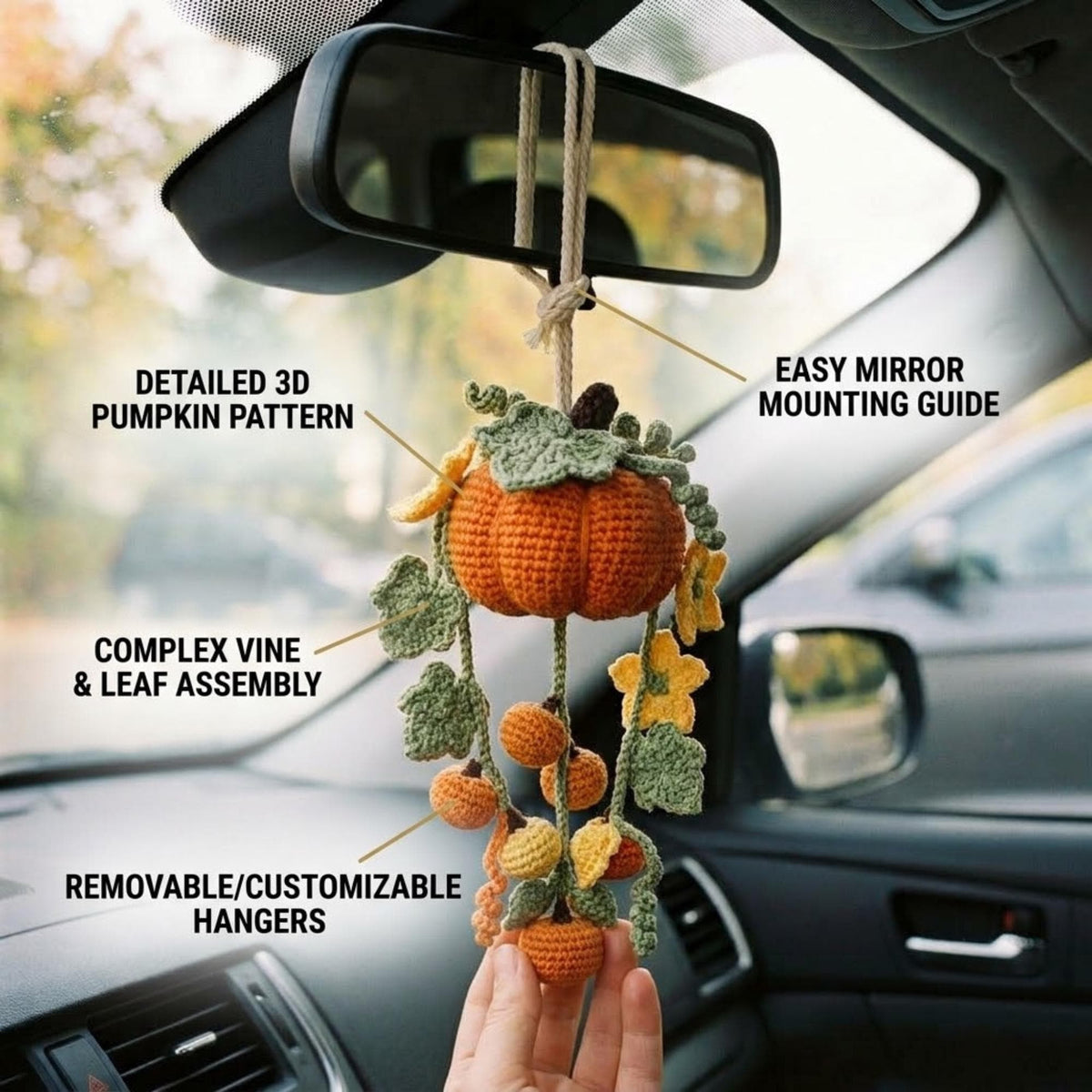 Crochet Pumpkin Car Mirror Charm Pattern