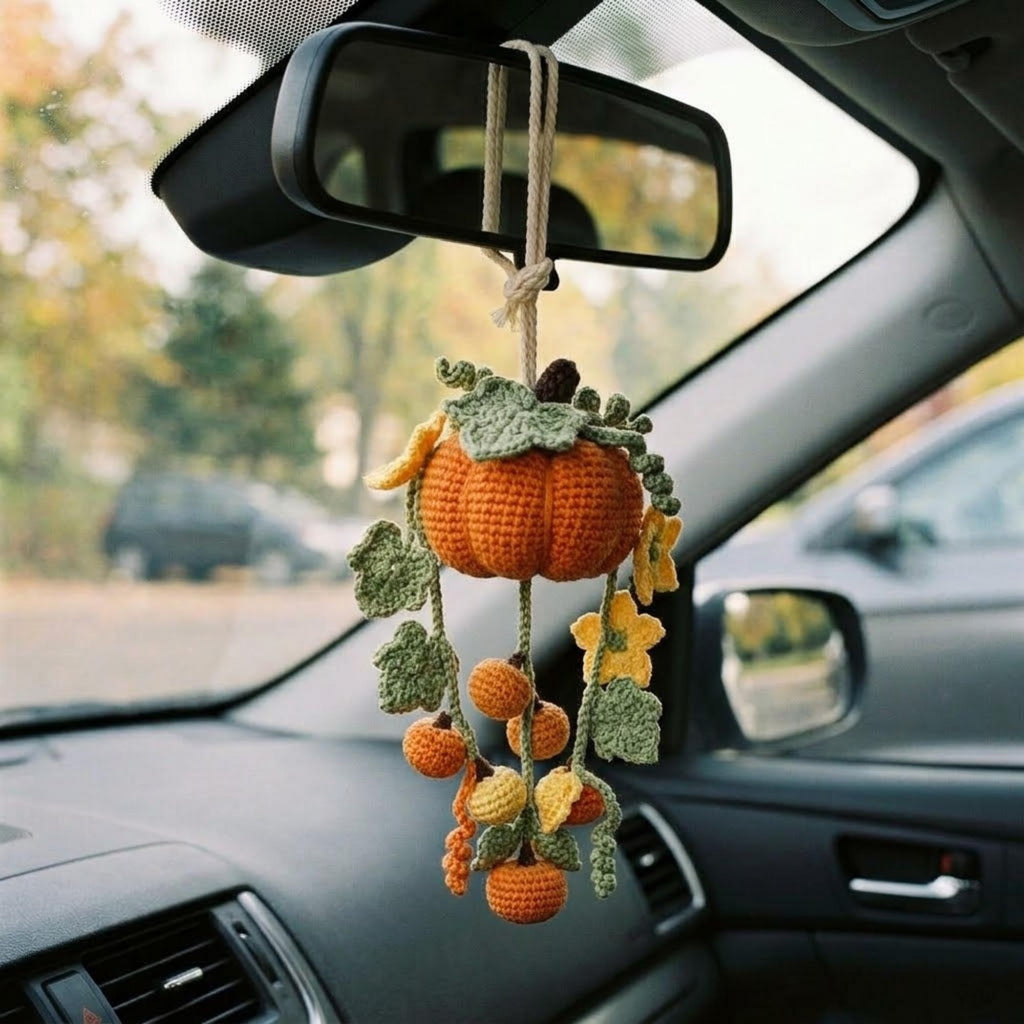 Crochet Pumpkin Car Mirror Charm Pattern