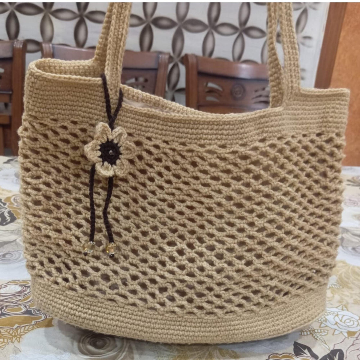 Boho Flower Lattice Raffia Tote Pattern