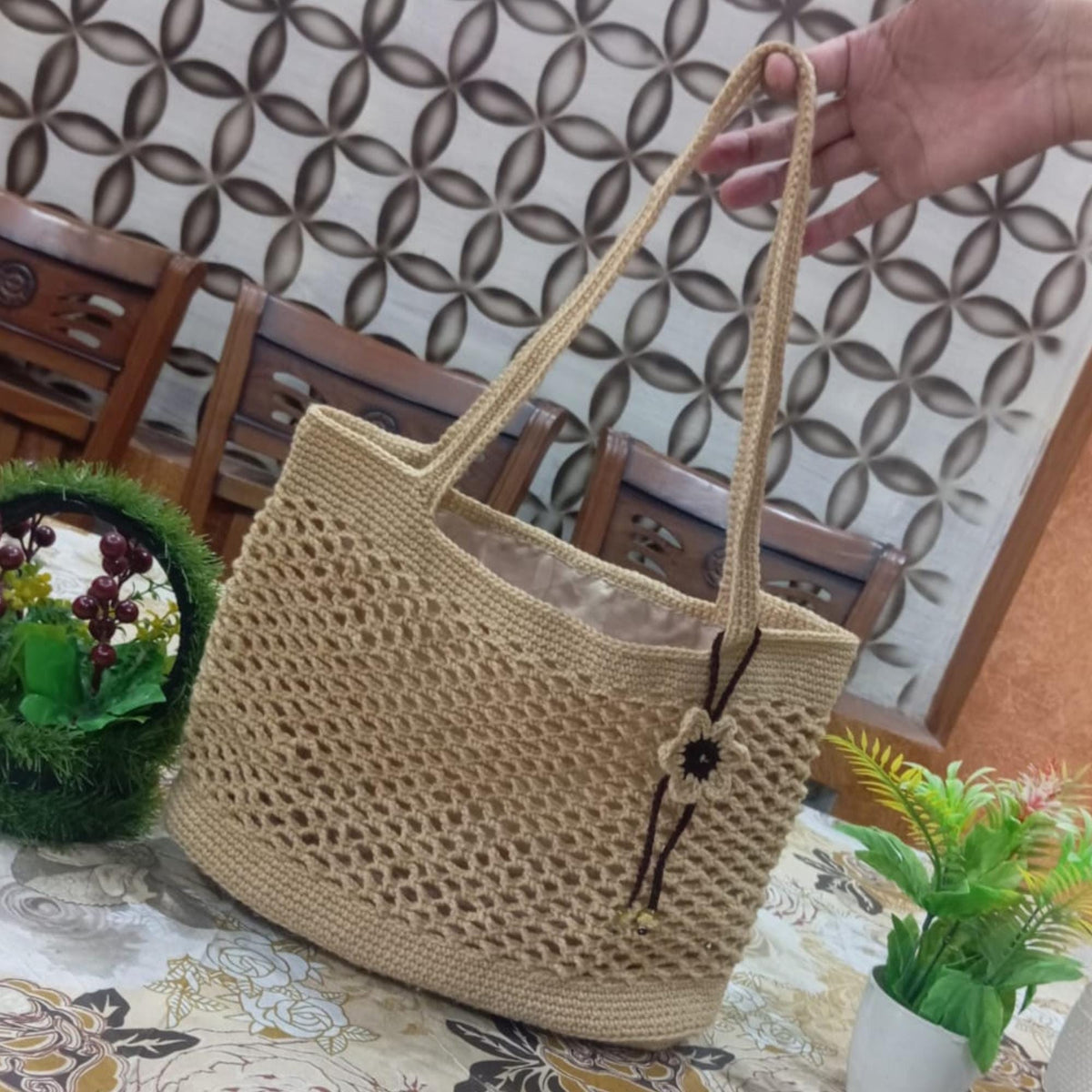 Boho Flower Lattice Raffia Tote Pattern