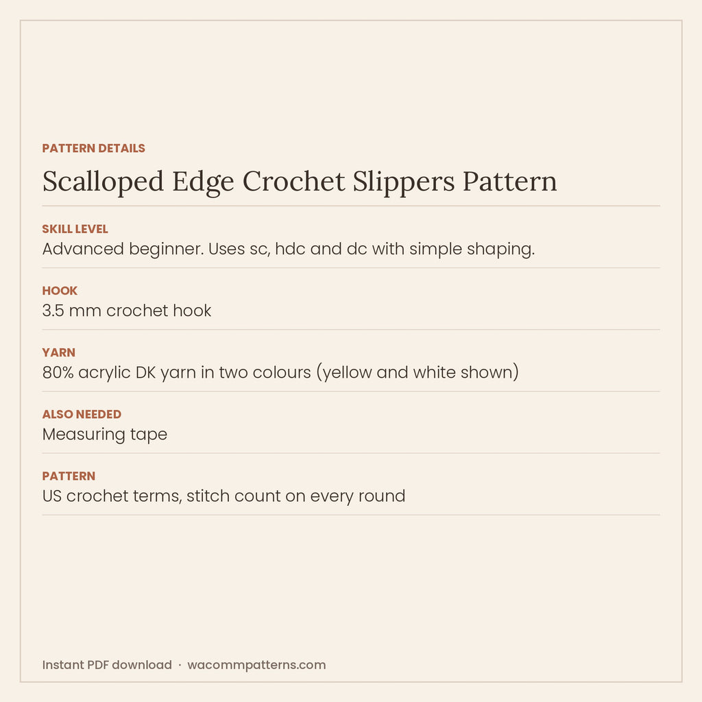Crochet ballet-style slippers with a sturdy oval sole and a scalloped shell trim - PDF crochet pattern, instant download