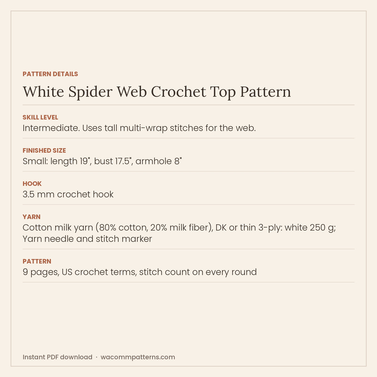 Sheer white crochet long-sleeve top with a giant spider web across the front and back - PDF crochet pattern, instant download